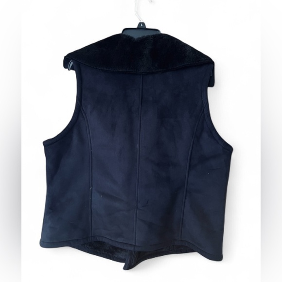 Chaps Denim - Black Suede Feel, Faux Fur Collar Vest/XL/NWOT - Picture 2 of 4